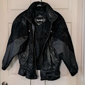 Vintage Learsi Black Size Large Women's Leather Zip Jacket Geometric Designs